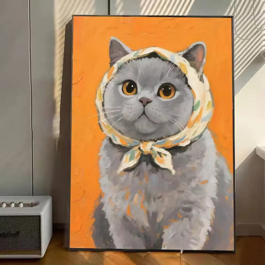 Katt med sjalett – orange – måla efter nummer-motiv