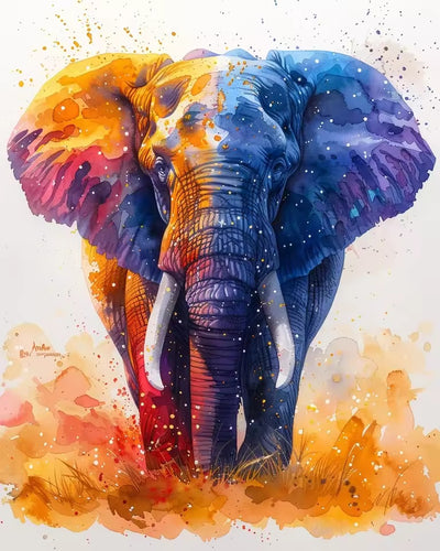 Elefant i färg – måla efter nummer-motiv