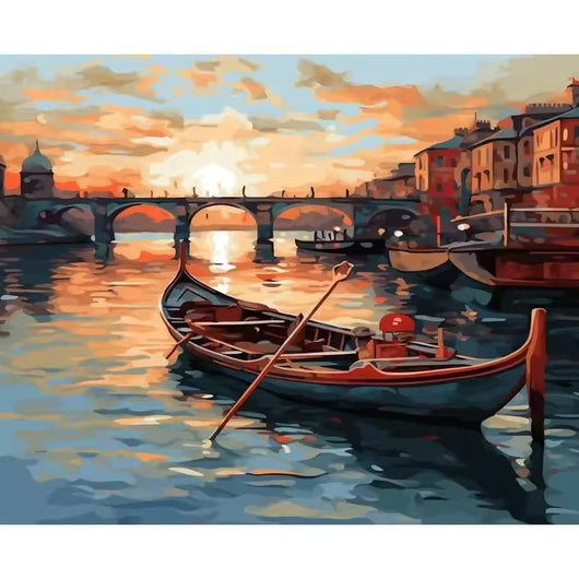 Gondol i solnedgång – måla efter nummer-motiv