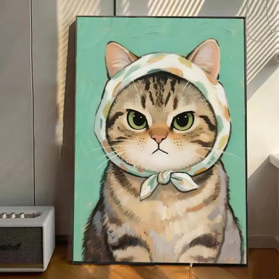 Katt med sjalett – turkos – måla efter nummer-motiv