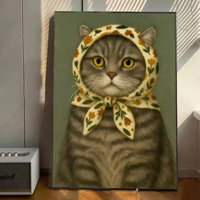 Katt med sjalett – grön – måla efter nummer-motiv
