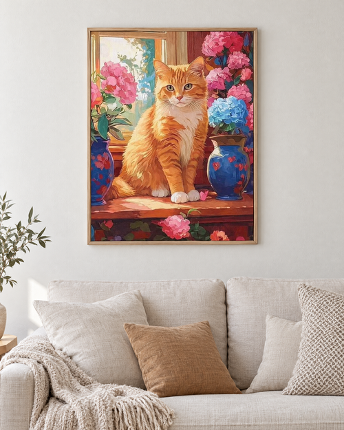 Katt bland hortensior