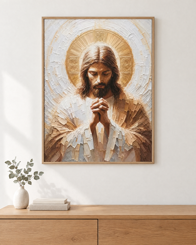 Bedjande Jesus – färdig tavla i ram på väggen